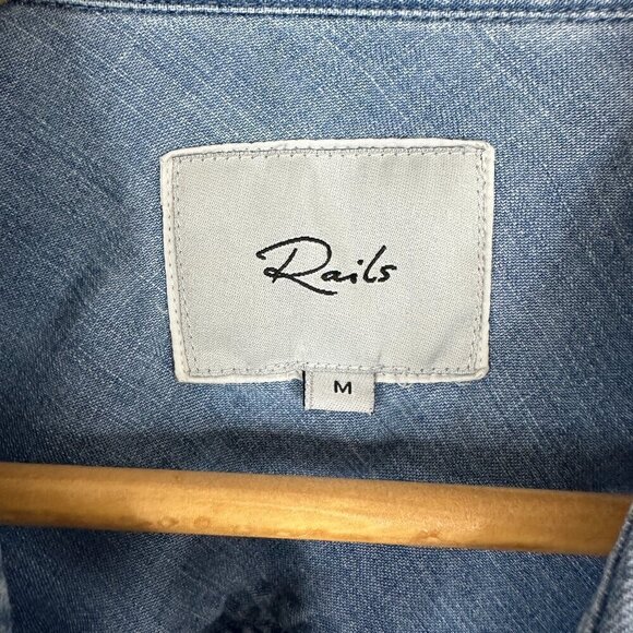 RAILS  Embroidered Patch Val Chambray Tie Waist Pocket Blouse Shirt 100% Tencel - Picture 2 of 3